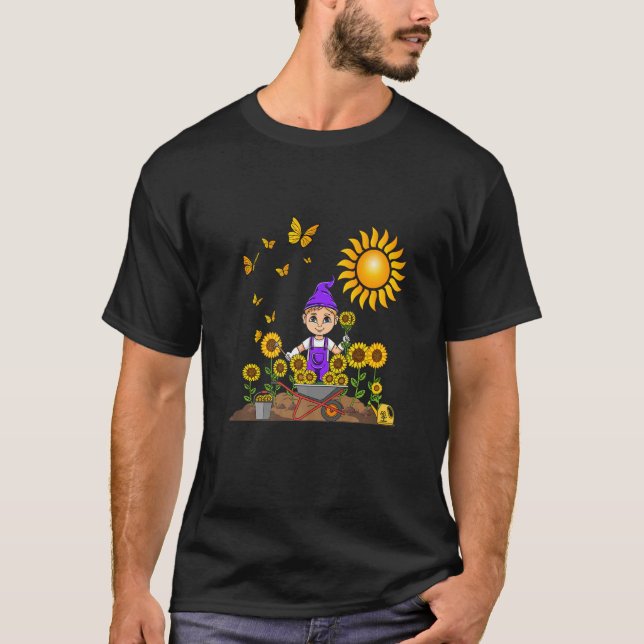 Gartensonnenblume Pflanze Blume Gartengarten Gnome T-Shirt (Vorderseite)