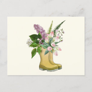 Gartenstiefel mit Tulip und Lilac Blume Postkarte