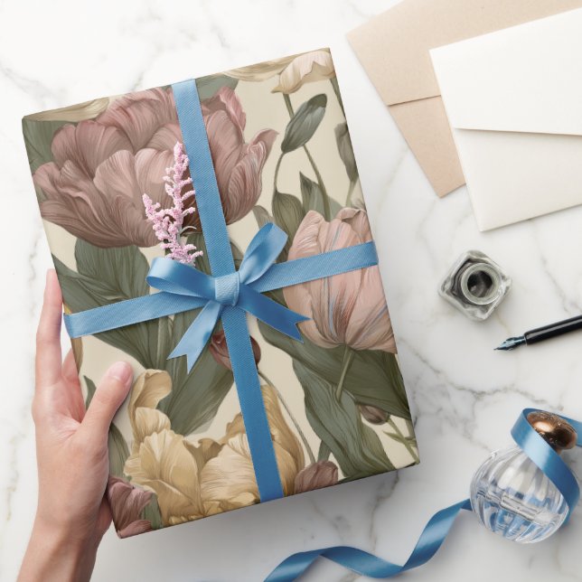 Gartenstil Multicolor Tulpe Elfenbein Blumenmuster Geschenkpapier (Schenken)