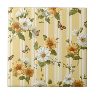 Gartenstreifen mit goldenen Sonnenblumen und Schme Fliese