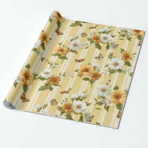 Gartenstreifen mit goldenen Sonnenblumen und Schme Geschenkpapier