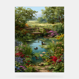 Gartenteich mit Enten – Florale Wassergarten-Kunst Acrylschild
