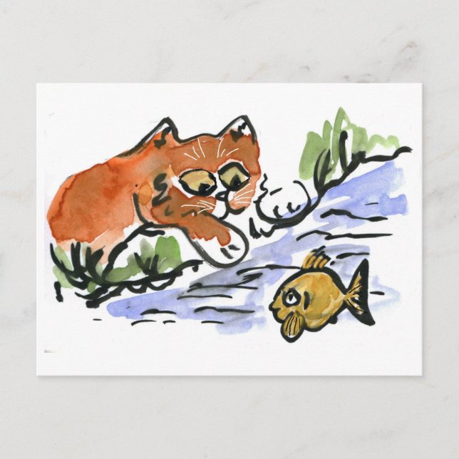 Gartenteich und kurioses Kitten Postkarte (Vorderseite)