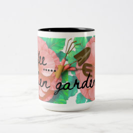 Gartenthemen-Tasse mit Blumen und Werkzeugen Zweifarbige Tasse