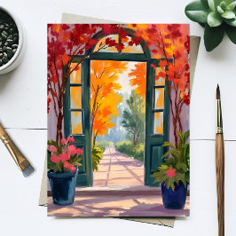 Gartentor | Aquarell-Botanische Blumenmalerei Postkarte