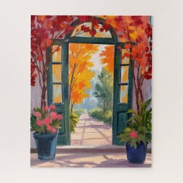 Gartentor | Aquarell-Botanische Blumenmalerei Puzzle