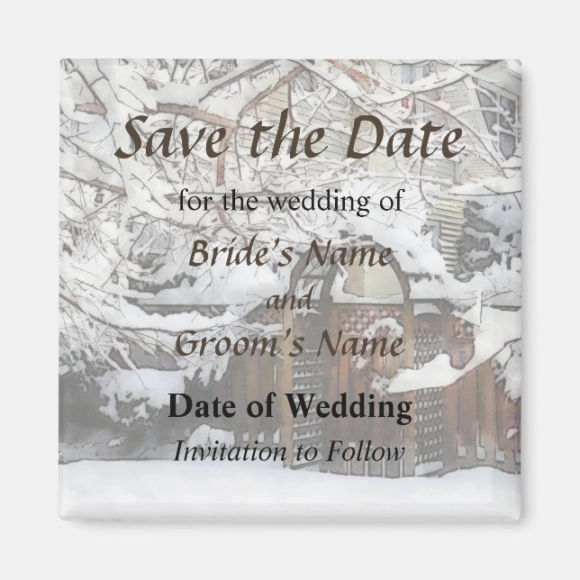 Gartentor im Winter Save the Date Magnet (Vorne)
