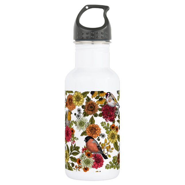 Gartenvögel und Blume 1 Edelstahlflasche (Vorderseite)