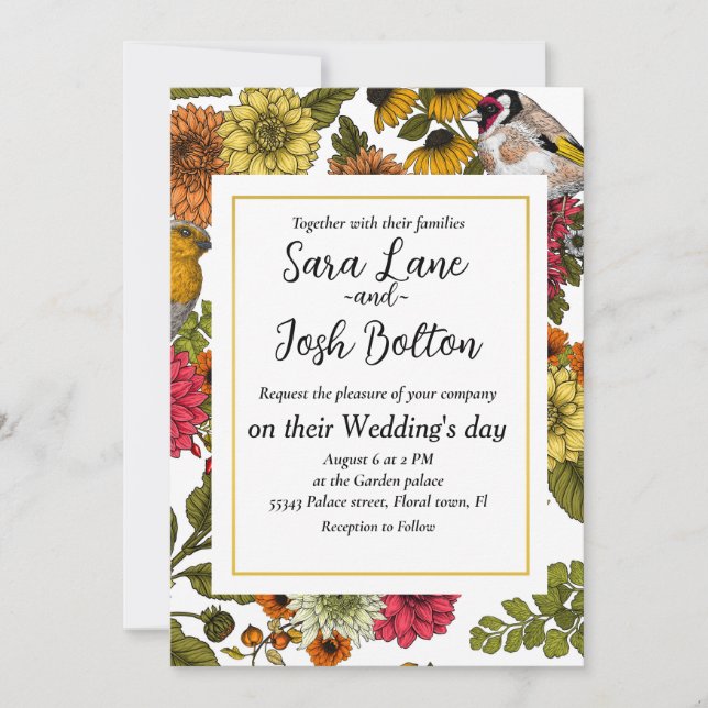 Gartenvögel und Blume 1 Einladung (Vorderseite)