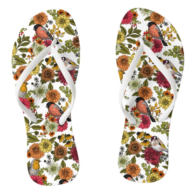 Gartenvögel und Blume 1 Flip Flops (Fußbett)