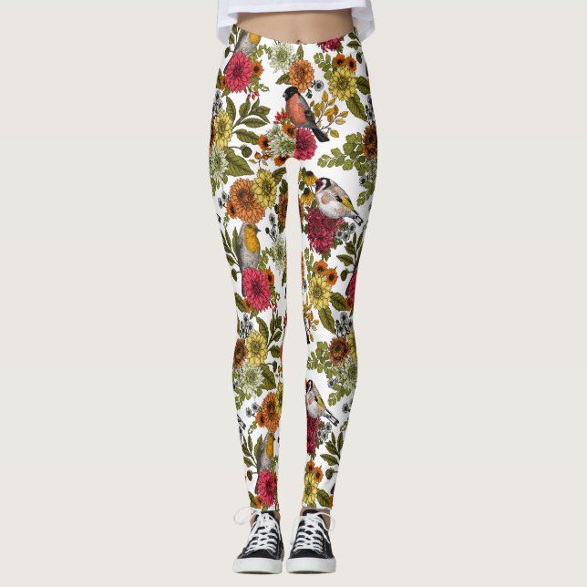 Gartenvögel und Blume 1 Leggings (Vorderseite)