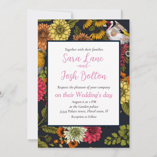 Gartenvögel und Blume 2 Einladung (Vorderseite)