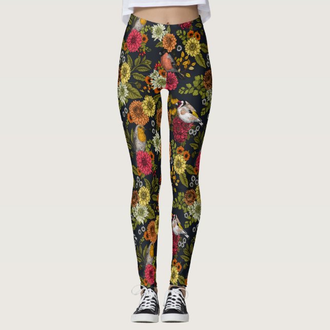 Gartenvögel und Blume 2 Leggings (Vorderseite)