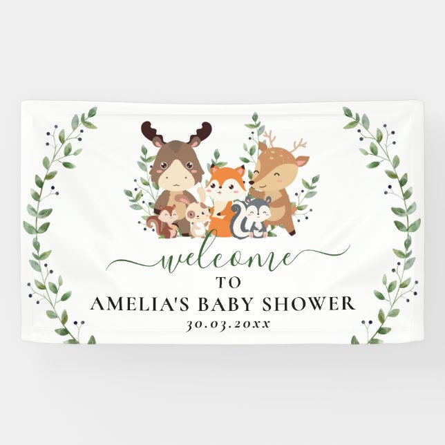Gartenwaldtiere Baby Dusche Banner (Horizontal)