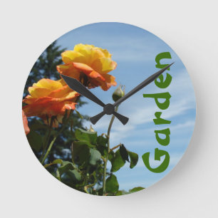 Gartenwanduhren Orange Rose Blumen Blauer Himmel Runde Wanduhr