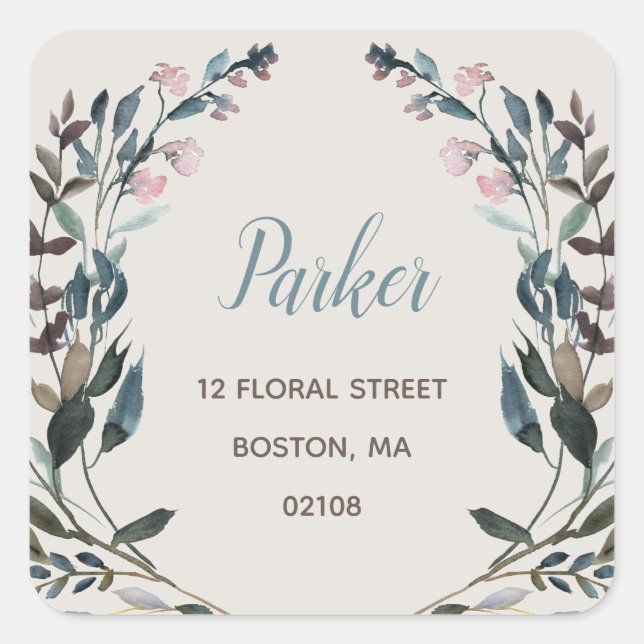 GartenWappen | Eggshell Floral Rücksendeadresse Quadratischer Aufkleber (Vorderseite)