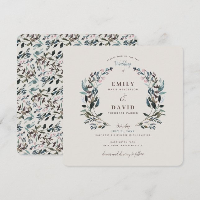 GartenWappen | Eggshell | Square Wedding Einladung (Vorne/Hinten)