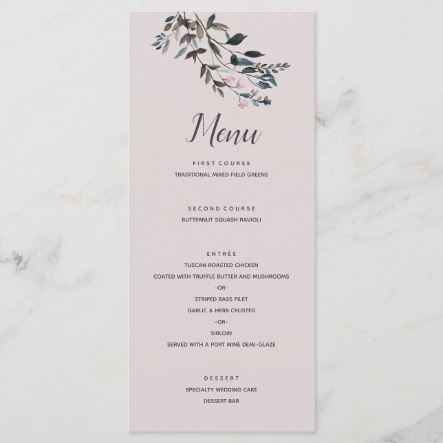 GartenWappen | Mauve Lila Floral Wedding Script Menükarte (Vorderseite)