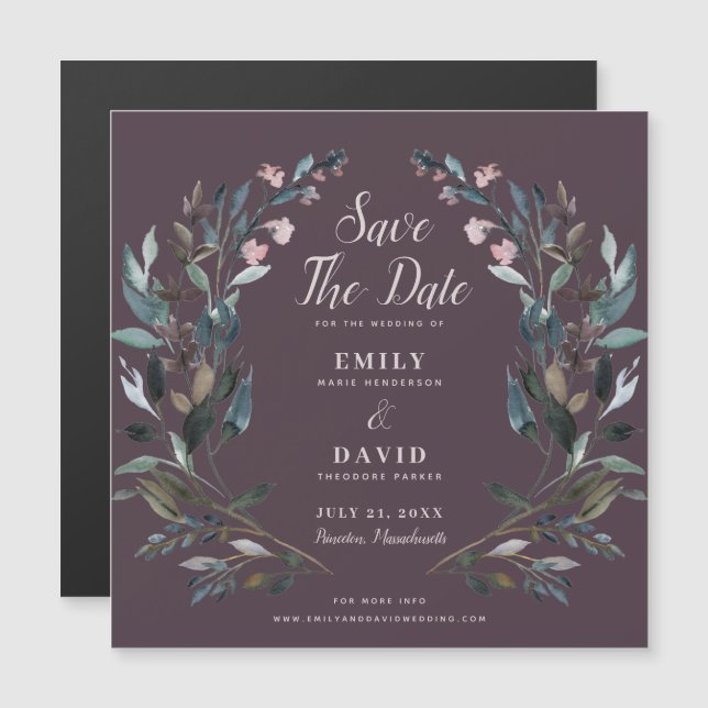 GartenWappen | Mauve Lila Wedding Save the Date Magneteinladung (Vorne/Hinten)