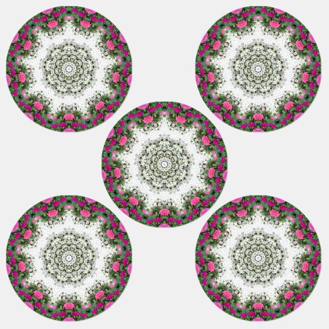 Gartenwasserbrunnen Rosa Blume Mandala Design Etiketten (Gruppe)