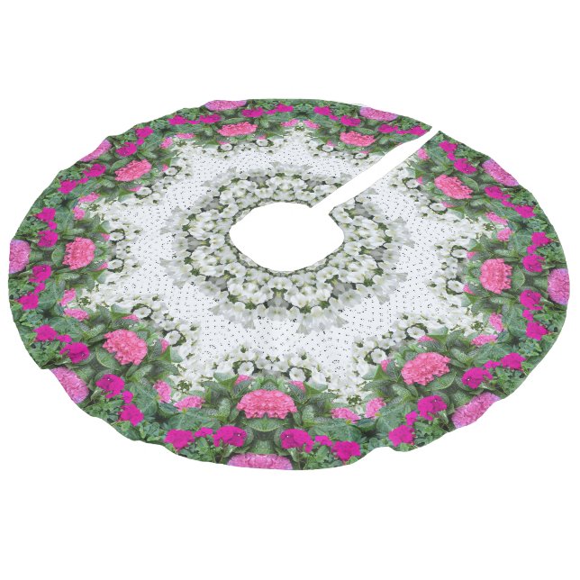 Gartenwasserbrunnen Rosa Blume Mandala Design Leinenimitat Weihnachtsbaumdecke (Schrägansicht)