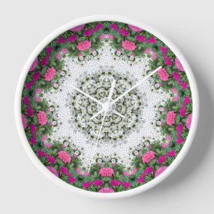 Gartenwasserbrunnen Rosa Blume Mandala Design Uhr