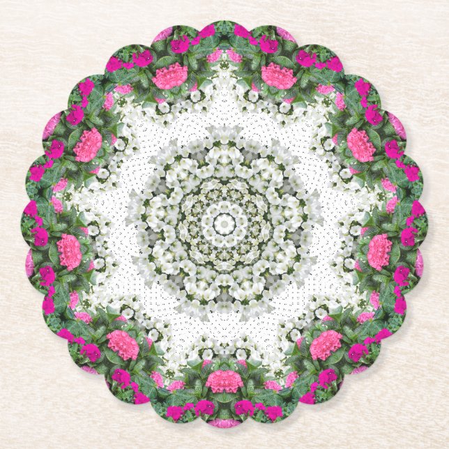 Gartenwasserbrunnen Rosa Blume Mandala Design Untersetzer (Vorderseite)