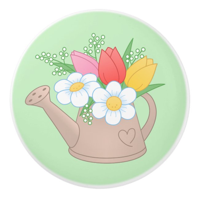 Gartenwasserdose mit Blume auf Grün Keramikknauf (Vorderseite)