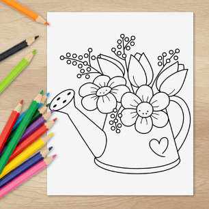 Gartenwasserdose mit Blume Farbseite Gummistempel