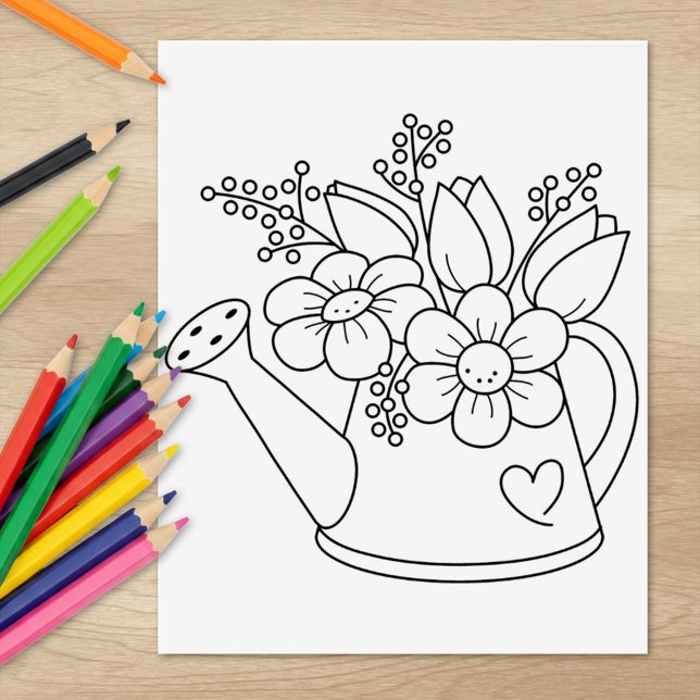 Gartenwasserdose mit Blume Farbseite Gummistempel (Von Creator hochgeladen)