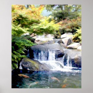 Gartenwasserfall mit Koi Teich Poster