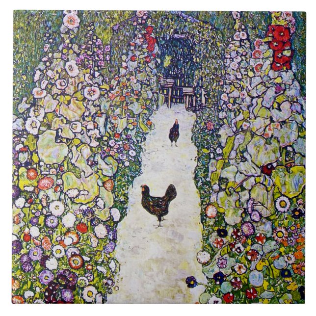 Gartenweg mit Hühnern, Gustav Klimt Fliese (Vorderseite)