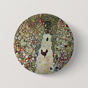 Gartenweg mit Hühnern, Gustav Klimt, Jugendstil Button