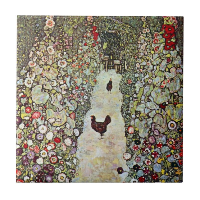 Gartenweg mit Hühnern, Gustav Klimt, Jugendstil Fliese (Vorderseite)