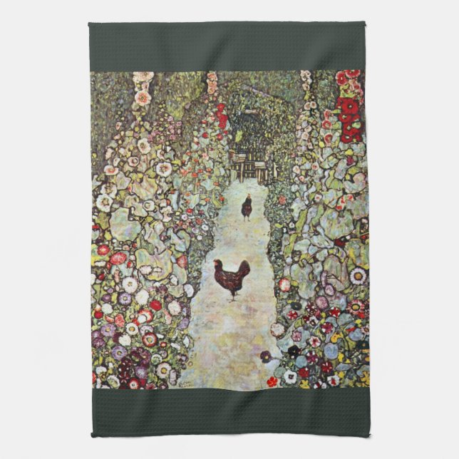Gartenweg mit Hühnern, Gustav Klimt, Jugendstil Handtuch (Vertikal)