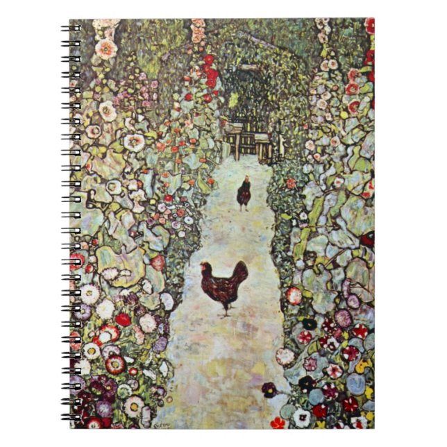 Gartenweg mit Hühnern, Gustav Klimt, Jugendstil Notizblock (Vorderseite)