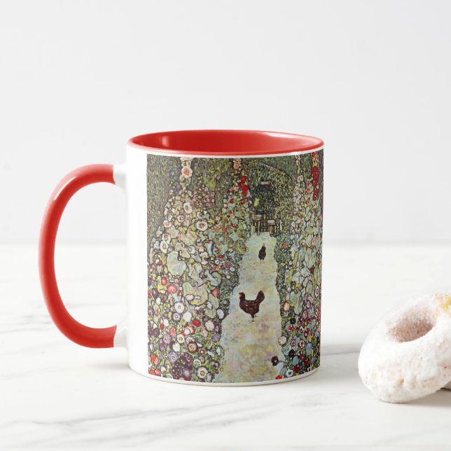 Gartenweg mit Hühnern, Gustav Klimt, Jugendstil Tasse (Mit Donut)