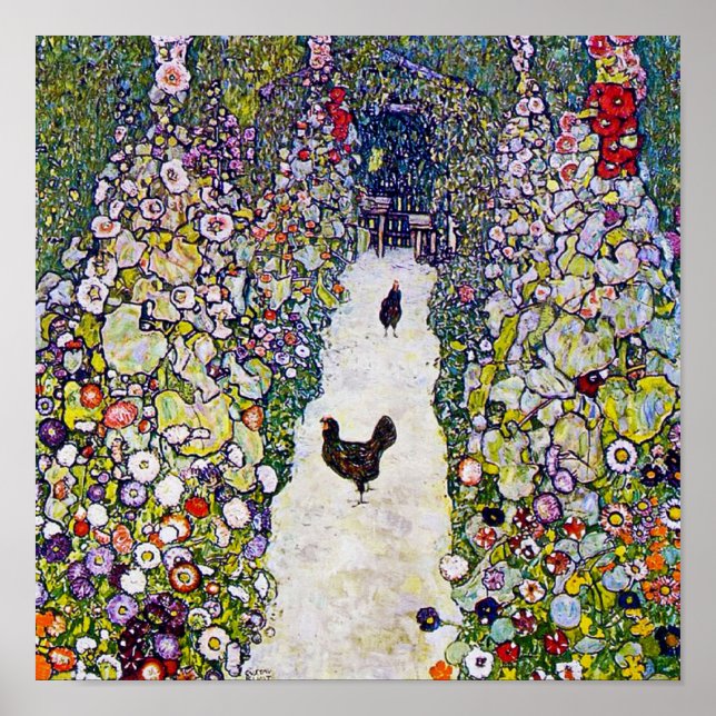 Gartenweg mit Hühnern, Gustav Klimt Poster (Vorne)