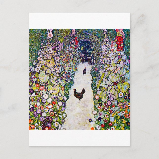 Gartenweg mit Hühnern, Gustav Klimt Postkarte (Vorderseite)