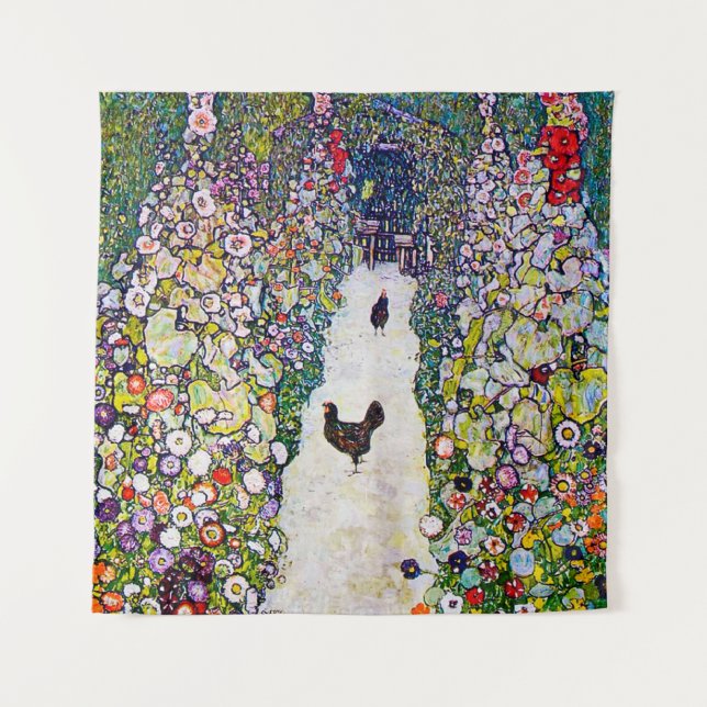 Gartenweg mit Hühnern, Gustav Klimt Wandteppich (Vorderseite)