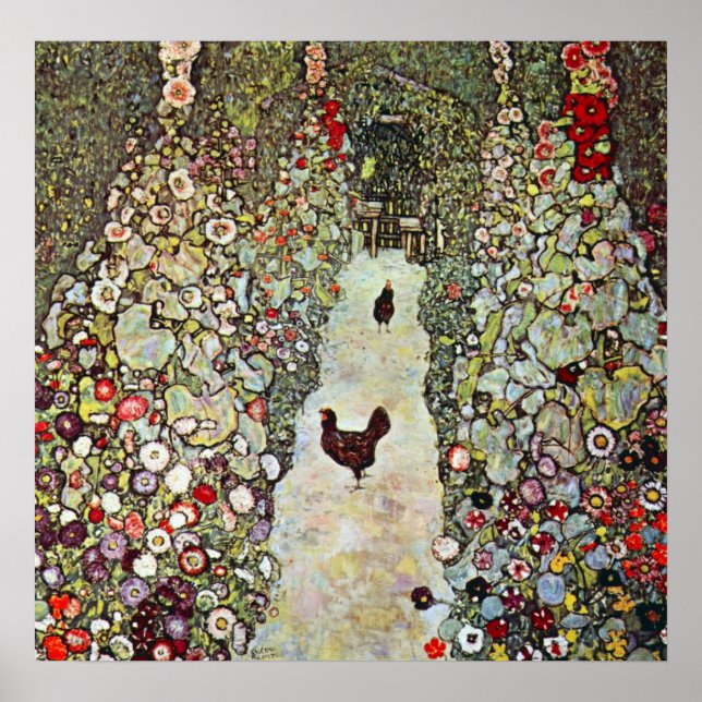 Gartenweg mit Hühnern von Gustav Klimt Poster (Vorne)
