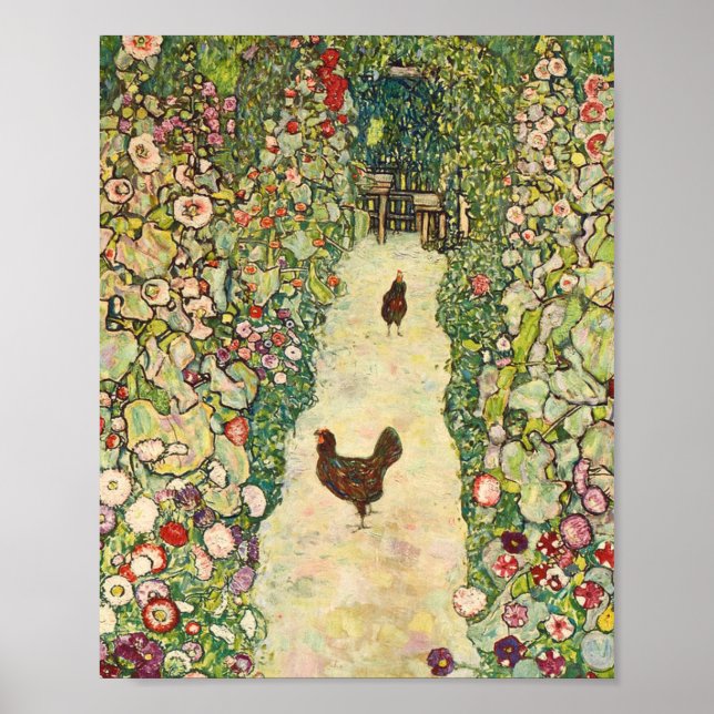 Gartenweg mit Hühnern von Gustav Klimt Poster (Vorne)