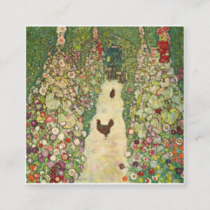 Gartenweg mit Hühnern von Gustav Klimt Quadratische Visitenkarte