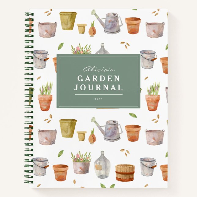 Gartenwerkzeug Watercolor Garden Journal Notizbuch (Vorderseite)