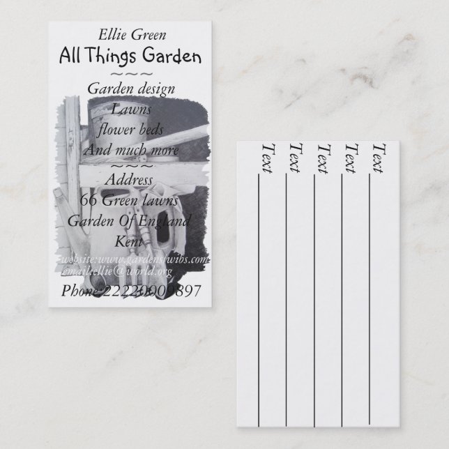 Gartenwerkzeuge bemalt für Gartengestaltung Visitenkarte (Vorne/Hinten)