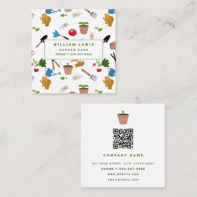 Gartenwerkzeuge Pflanze Gardener Kinderzimmer Quadratische Visitenkarte (Vorne/Hinten)