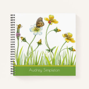 Gartenwiesen-Blumen-Schmetterling-Bienen-Quadrat Notizbuch