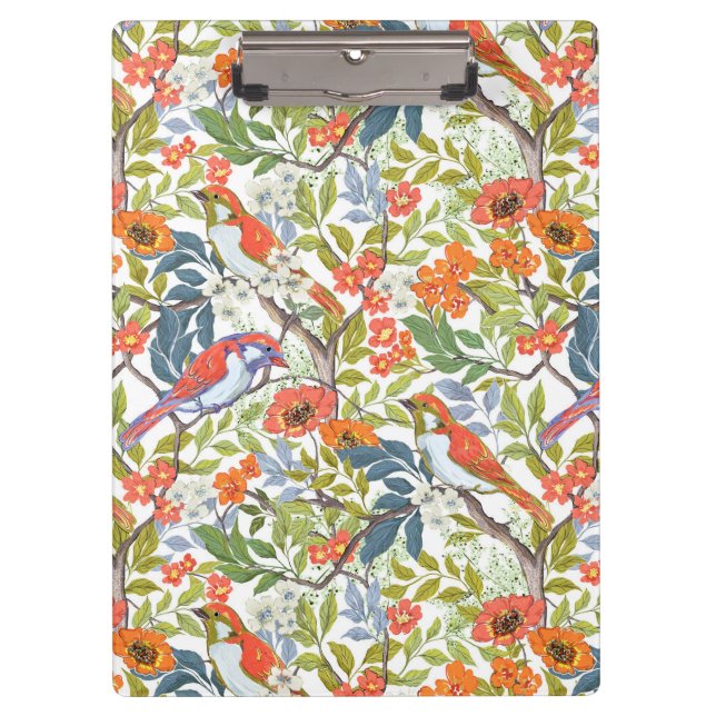 Gartenzweige mit Blume Blätter und Vögeln Klemmbrett (Vorderseite)