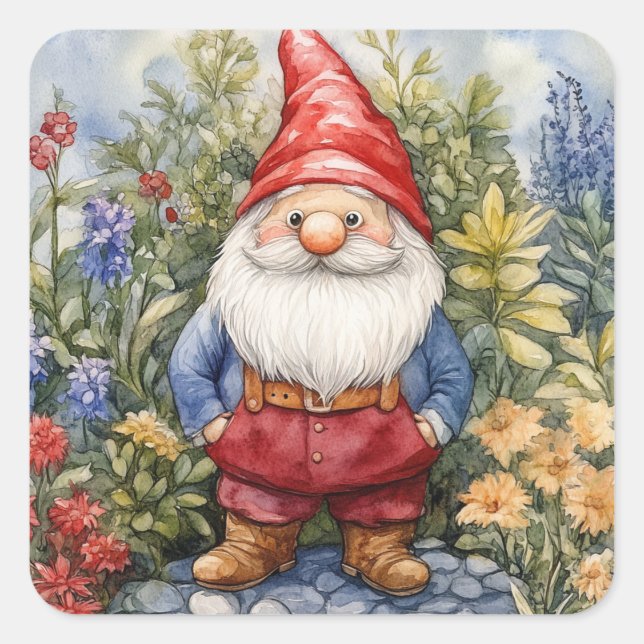 Gartenzwerg Quadratischer Aufkleber (Vorderseite)