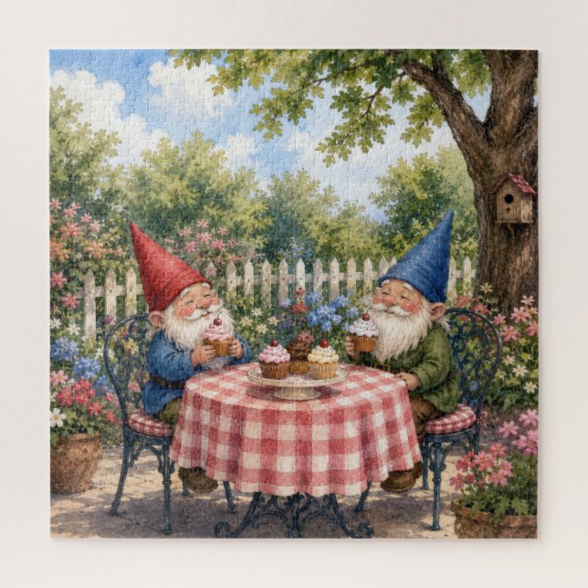 Gartenzwerge, die Cupcakes essen Puzzle (Vertikal)